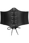 KFLY Ceinture corset pour femme en cuir synthétique cintré, ceinture large élastique rétro à lacets pour Halloween, Noël, Noi