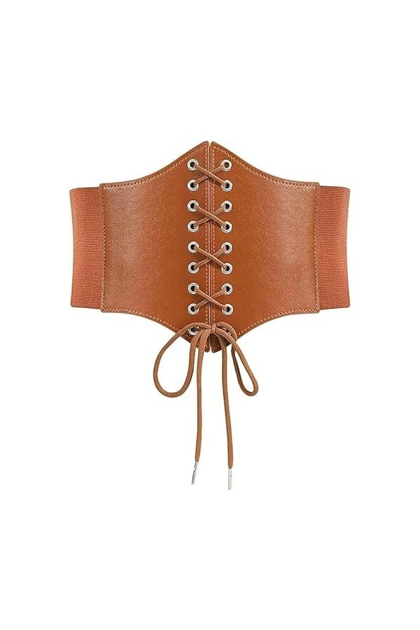 KFLY Ceinture corset pour femme en cuir synthétique cintré, ceinture large élastique rétro à lacets pour Halloween, Noël, Noi