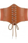 KFLY Ceinture corset pour femme en cuir synthétique cintré, ceinture large élastique rétro à lacets pour Halloween, Noël, Noi