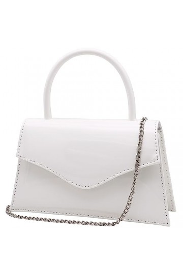 Milisente Clutch Pochette de soirée en cuir synthétique verni pour femme avec chaîne dépaule blanc , Blanc.