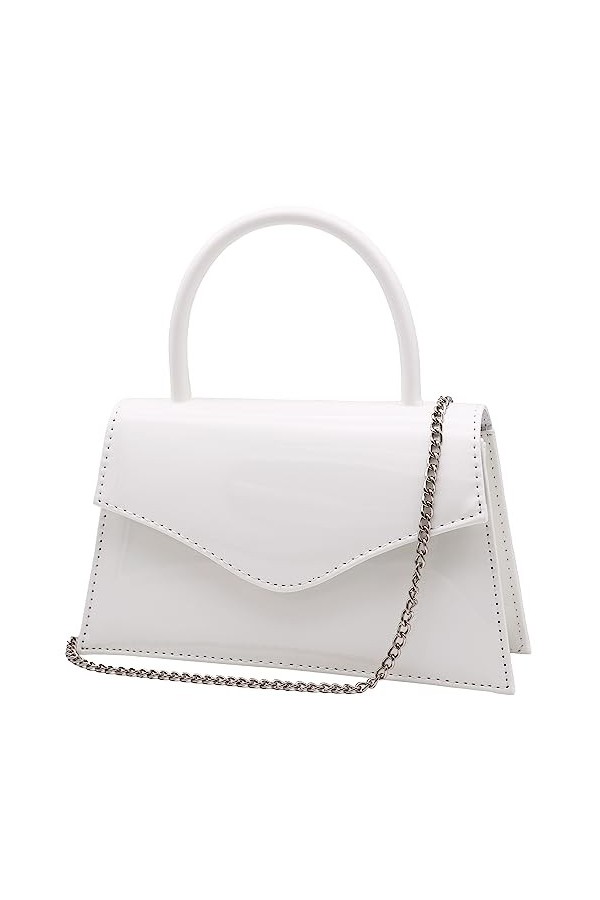 Milisente Clutch Pochette de soirée en cuir synthétique verni pour femme avec chaîne dépaule blanc , Blanc.