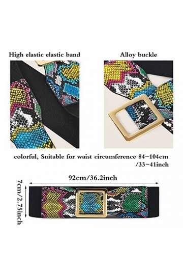 JKJF Snakeskin Ceinture élastique large pour femme - Ceinture extensible en cuir synthétique - Pour robes, manteaux, jeans, p