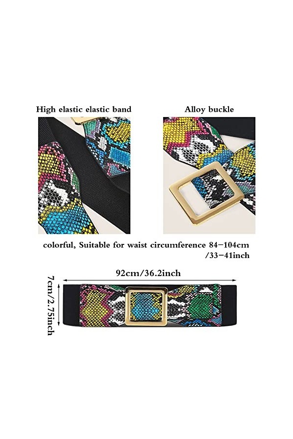JKJF Snakeskin Ceinture élastique large pour femme - Ceinture extensible en cuir synthétique - Pour robes, manteaux, jeans, p