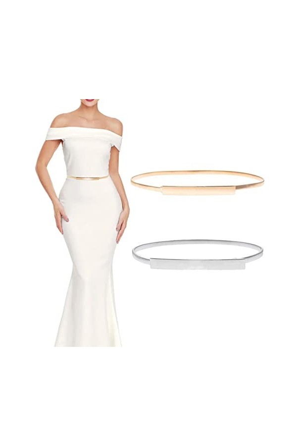 yeemeen 2 Pièces Ceinture Femme Ceinture en MéTal Ceinture éLastique Fine Ceinture DéCorative pour les Robes Or, Argent 