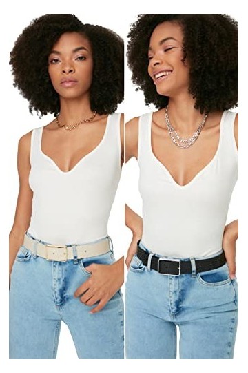 Trendyol Femme Black-Skin Lot de 2 Ceintures à Boucle, Peau Noire