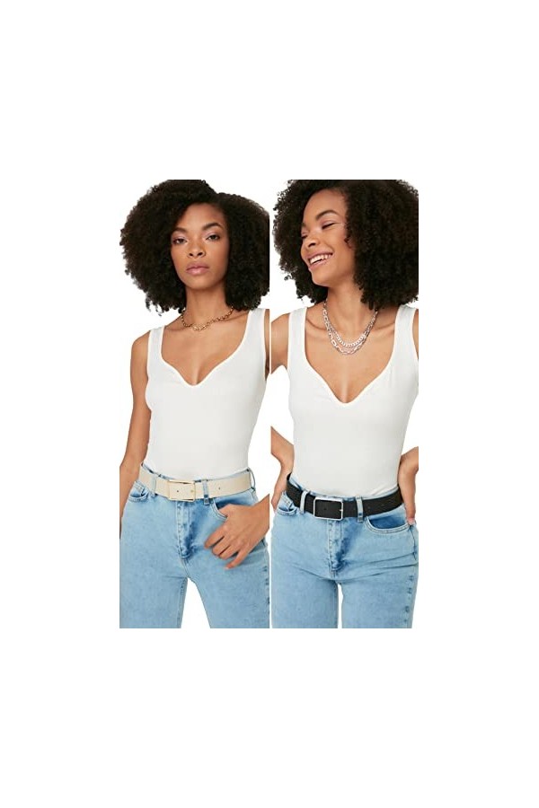 Trendyol Femme Black-Skin Lot de 2 Ceintures à Boucle, Peau Noire