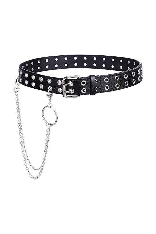 JasGood Ceinture punk à rivets - Pour homme et femme - Double trou - Avec style punk - Pour cosplay, hip-hop ou gothique