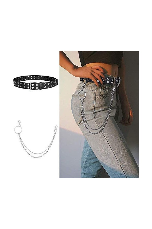 JasGood Ceinture punk à rivets - Pour homme et femme - Double trou - Avec style punk - Pour cosplay, hip-hop ou gothique