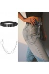 JasGood Ceinture punk à rivets - Pour homme et femme - Double trou - Avec style punk - Pour cosplay, hip-hop ou gothique