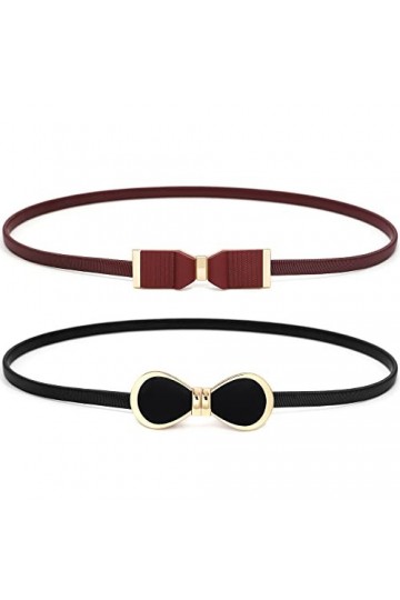 KharmLaddy Lot de 2 ceintures fines extensibles pour femme, 2 nœuds, taille unique