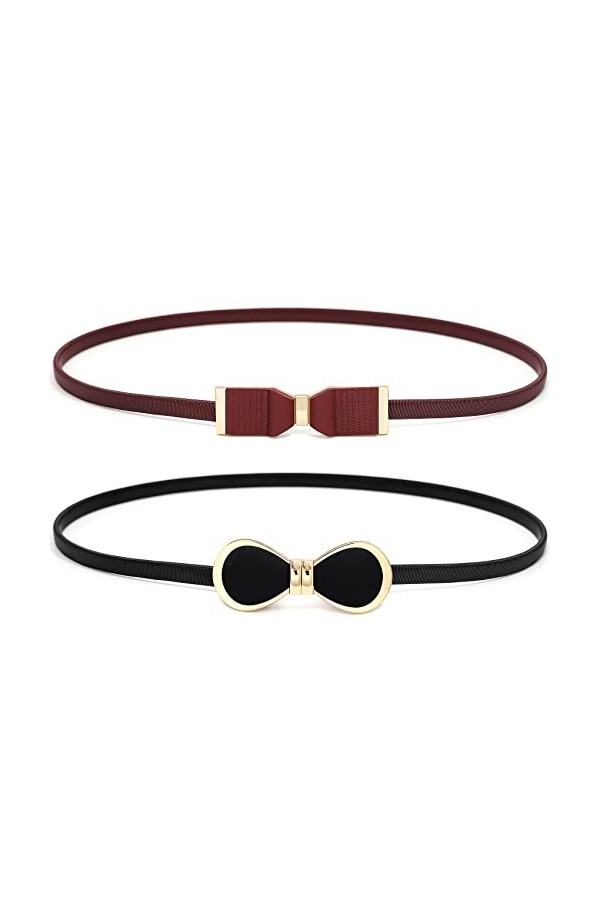 KharmLaddy Lot de 2 ceintures fines extensibles pour femme, 2 nœuds, taille unique