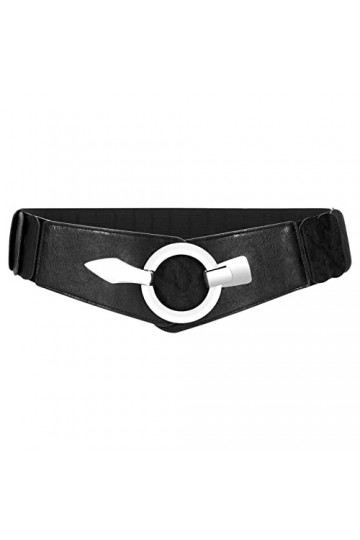 JasGood Ceinture large élastique pour femme - Ceinture élastique avec fermoir à anneau argenté, a-noir, 110 cm