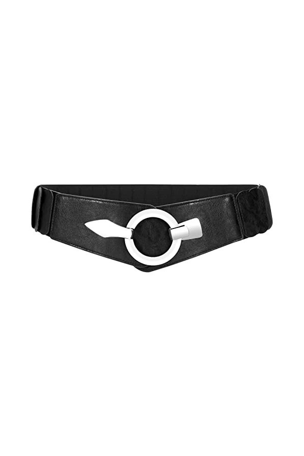 JasGood Ceinture large élastique pour femme - Ceinture élastique avec fermoir à anneau argenté, a-noir, 110 cm