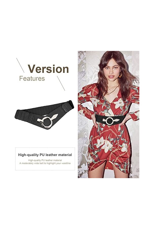 JasGood Ceinture large élastique pour femme - Ceinture élastique avec fermoir à anneau argenté, a-noir, 110 cm