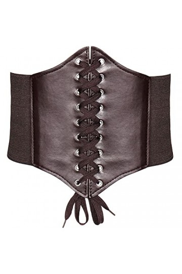 KharmLaddy Ceinture corset pour femme à lacets larges ceintures en cuir élastiques, café, S: waist 25-27