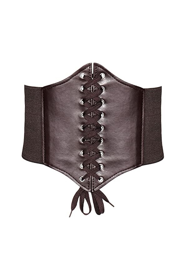 KharmLaddy Ceinture corset pour femme à lacets larges ceintures en cuir élastiques, café, S: waist 25-27