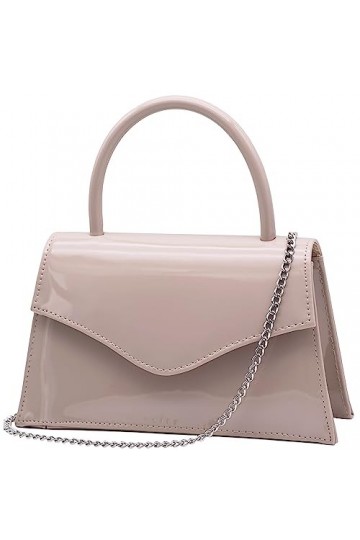 Milisente Clutch Pochette de soirée en cuir synthétique verni pour femme avec chaîne dépaule beige , beige