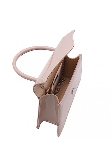 Milisente Clutch Pochette de soirée en cuir synthétique verni pour femme avec chaîne dépaule beige , beige