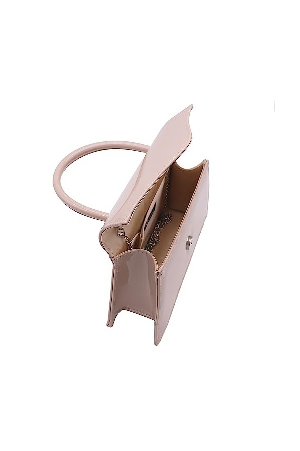 Milisente Clutch Pochette de soirée en cuir synthétique verni pour femme avec chaîne dépaule beige , beige