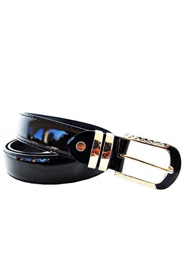Lovelegis Ceinture femme en faux cuir - noir - ceinture pour fille - boucle couleur or - idée cadeau Noël et anniversaire