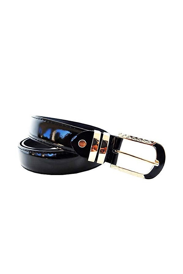 Lovelegis Ceinture femme en faux cuir - noir - ceinture pour fille - boucle couleur or - idée cadeau Noël et anniversaire
