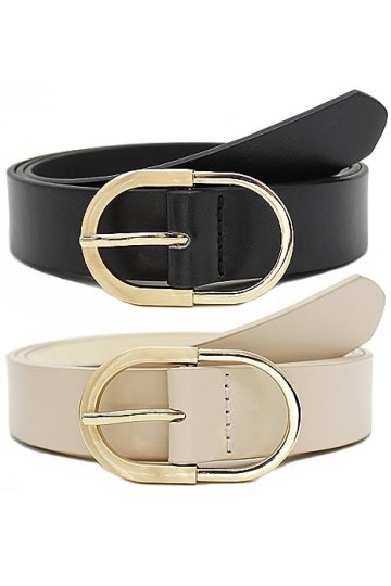 Longwu Lot de 2 ceintures en cuir pour pantalons jeans, ceintures en cuir tendance pour femme avec boucle dorée