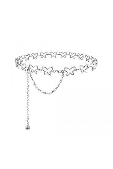CHIC DIARY Ceinture en forme de papillon pour femme - Argent - Élégant - Décoratif - Chaîne de taille, argenté, taille unique