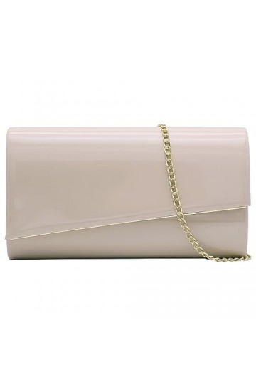 Milisente Clutches-Damen Große Lackleder Clutch Abendtasche für Hochzeit mit Crossbody -Kette, beige