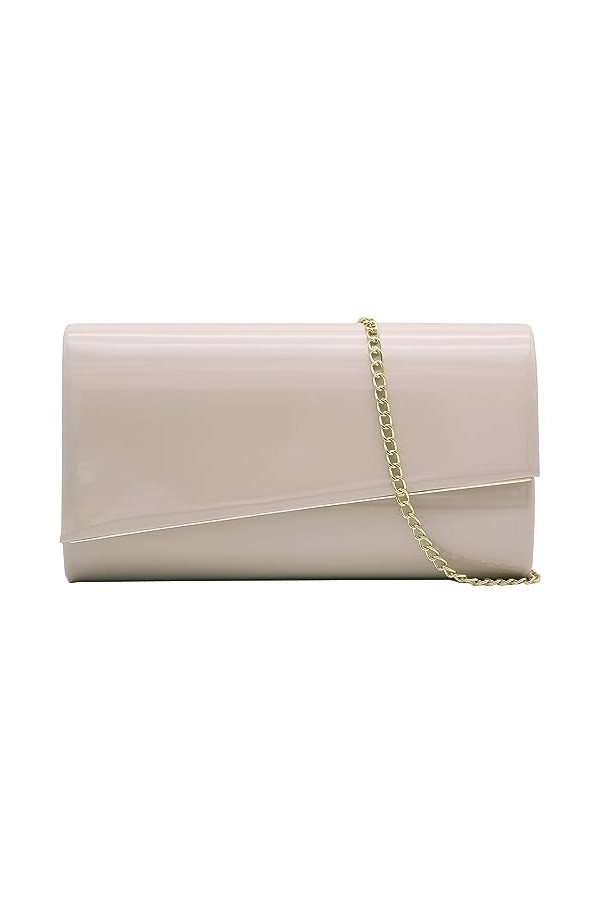Milisente Clutches-Damen Große Lackleder Clutch Abendtasche für Hochzeit mit Crossbody -Kette, beige