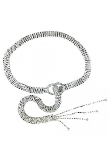 MilyaDE Ceinture en strass pour femme - Élégante ceinture de taille - Chaîne de taille en métal - Idéal pour robe, A-argenté.