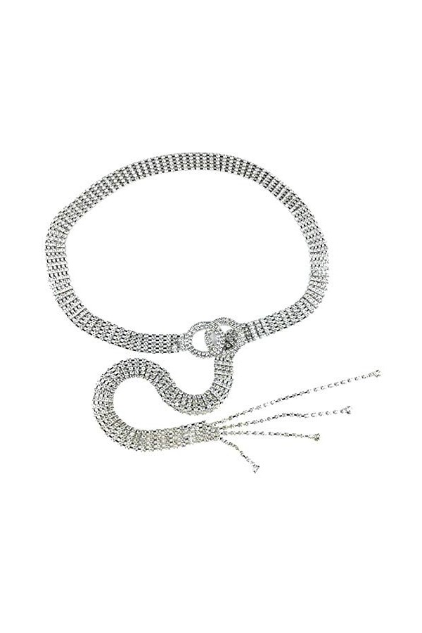 MilyaDE Ceinture en strass pour femme - Élégante ceinture de taille - Chaîne de taille en métal - Idéal pour robe, A-argenté.