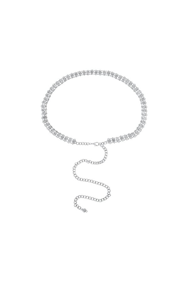 MilyaDE Ceinture en strass pour femme - Élégante ceinture de taille - Chaîne de taille en métal - Idéal pour robe, A-argenté.