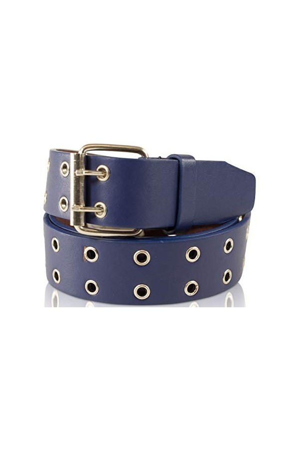 SCAMODA ceinture à deux trous avec cuir véritable pour hommes et femmes, boucle en métal Bleu - 130/BW115 - largeur 3,5cm 