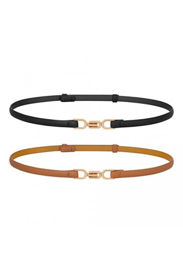 WERFORU Lot de 2 ceintures fines en cuir pour femme avec boucle dorée, A-noir+marron, 120cm/Für Taillengröße unter 110cm