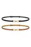 WERFORU Lot de 2 ceintures fines en cuir pour femme avec boucle dorée, A-noir+marron, 120cm/Für Taillengröße unter 110cm