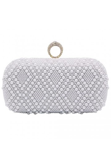 Milisente Top Ring Clutches Pearl Bridal Clutch Sac à main de soirée avec strass, Blanc 321a