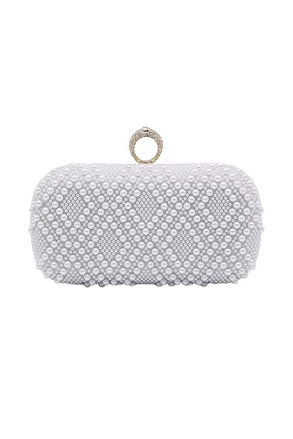 Milisente Top Ring Clutches Pearl Bridal Clutch Sac à main de soirée avec strass, Blanc 321a