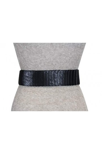 Vanessa & Melissa Ceinture de taille de 6 cm de large ceinture de hanche avec boucle d’anneau argenté, ceinture étirée Noir,