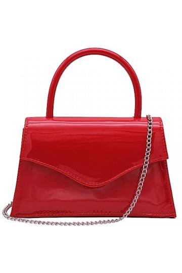 Milisente Clutch Pochette de soirée en cuir synthétique verni pour femme avec chaîne dépaule rouge , rouge
