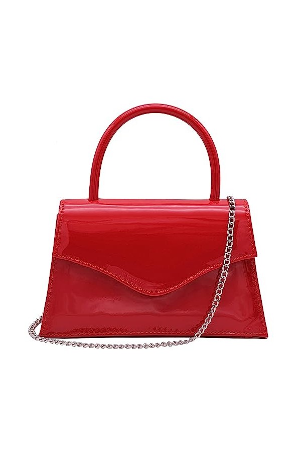 Milisente Clutch Pochette de soirée en cuir synthétique verni pour femme avec chaîne dépaule rouge , rouge