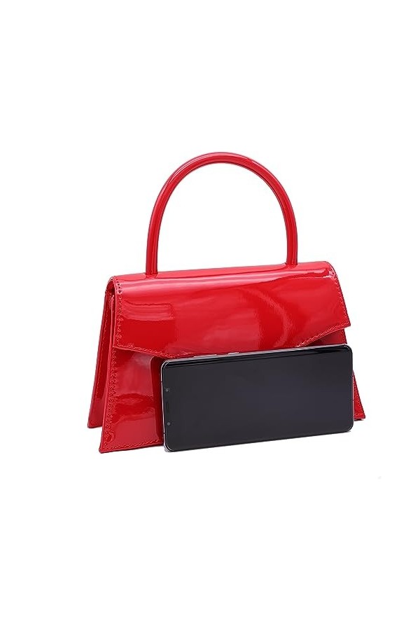 Milisente Clutch Pochette de soirée en cuir synthétique verni pour femme avec chaîne dépaule rouge , rouge