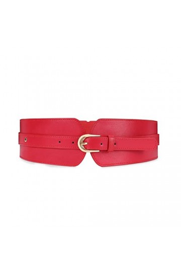 XIAOWU Ceinture élastique large pour femme - Noir, marron, rouge - Pour robe - Boucles tendance, E-rouge.