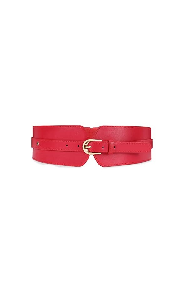 XIAOWU Ceinture élastique large pour femme - Noir, marron, rouge - Pour robe - Boucles tendance, E-rouge.