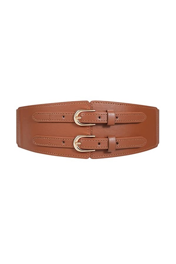 XIAOWU Ceinture élastique large pour femme - Noir, marron, rouge - Pour robe - Boucles tendance, E-rouge.
