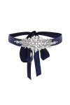 IYOU Strass Mariage Ceinture Cristal Ceinture Appliqué Ceintures Mariée Bal de Promo Robe Ceinture avec Bleu Marine Ruban pou