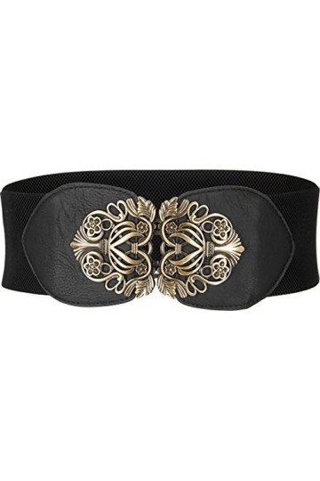 BlackButterfly 3 Pouces de Large Élastique Boucle Vintage Ceintur Noir, M 