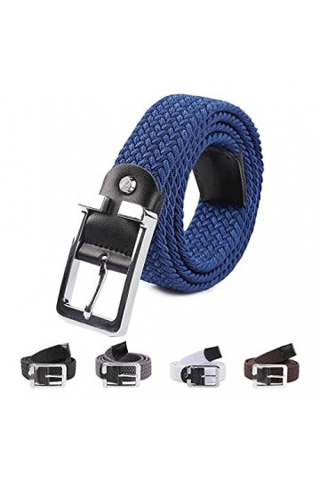 LAKIDAY Ceinture pour Homme et Femme, Unisexe Élastique Ceintures en Tissu Tressée Sans Trous Largeur 3.3cm Bleu 135CM