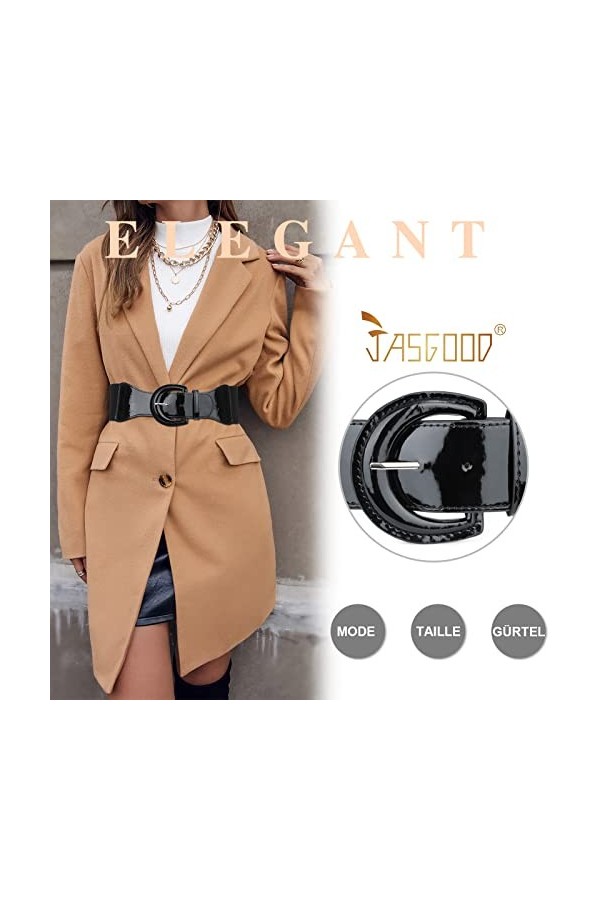 JasGood Ceinture extensible pour femme - Style vintage - Large ceinture élastique, 1 - Noir., taille 70/89 cm