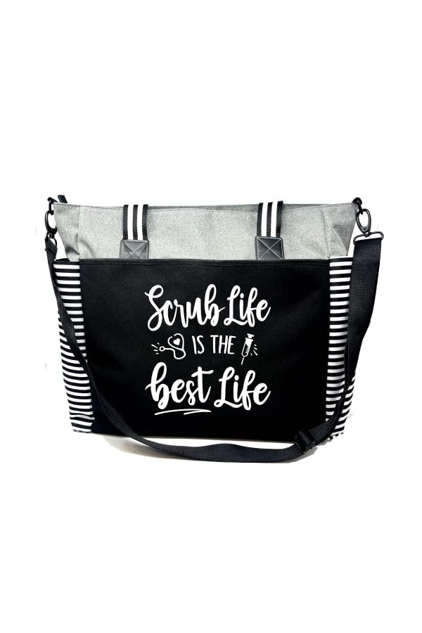 Grand sac fourre-tout à fermeture éclair avec poches pour infirmières – Parfait pour le travail, cadeaux pour CNA, RN, étudia