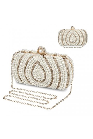 UBORSE Sac de Soirée en Perles Pochette Mariage Sac à Main Femme en Bandoulière Chaîne Démontable Superbe Cadeau pour Fête